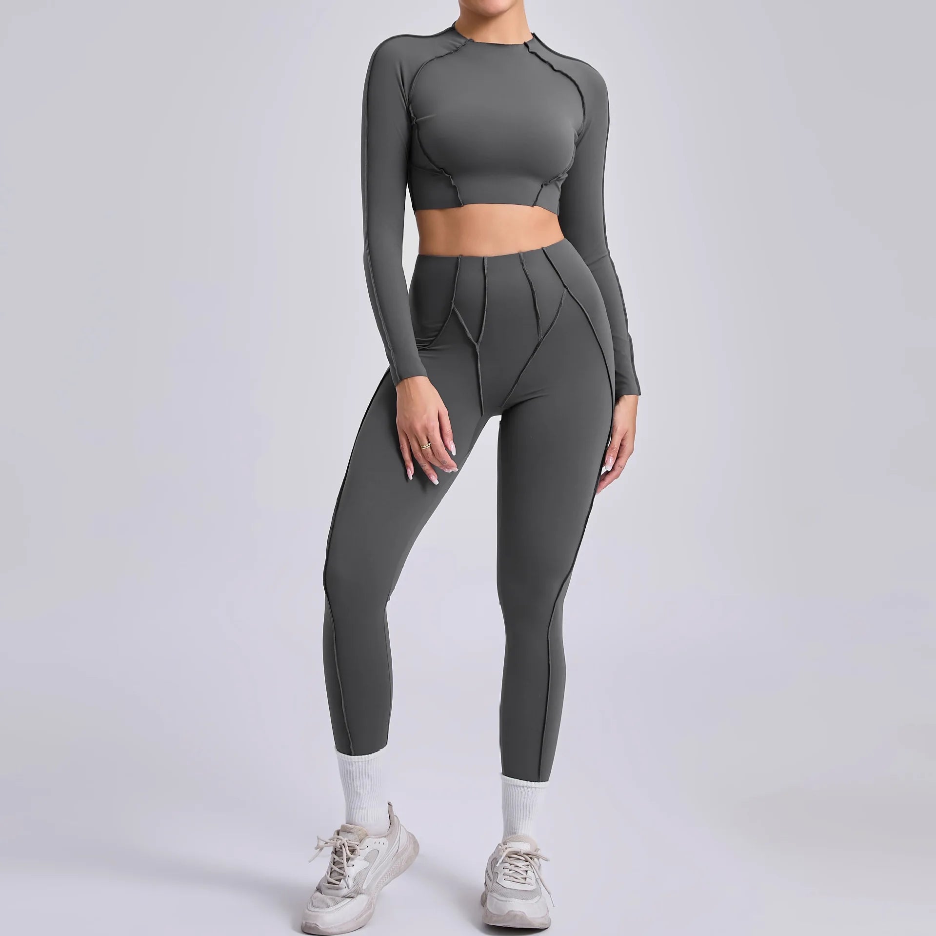 Seamless Yoga Set – High-Waist Leggings & Backless Sports Bra
