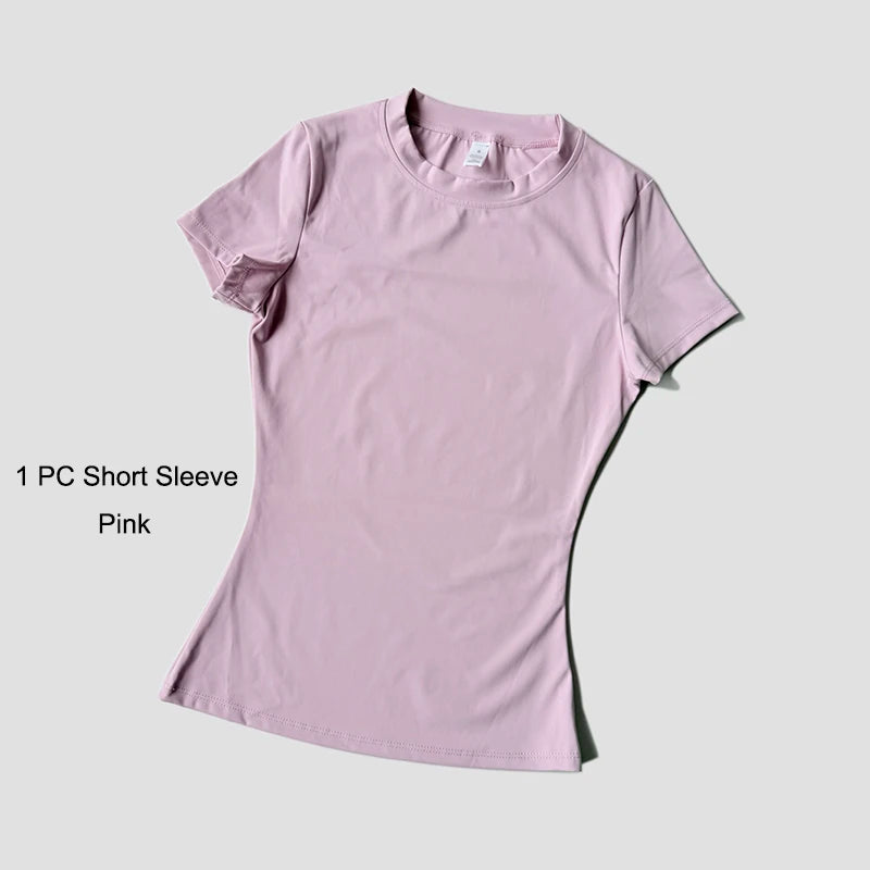 Women’s Seamless Yoga Set – Short Sleeve Crop Top & High-Waist Gym Shorts