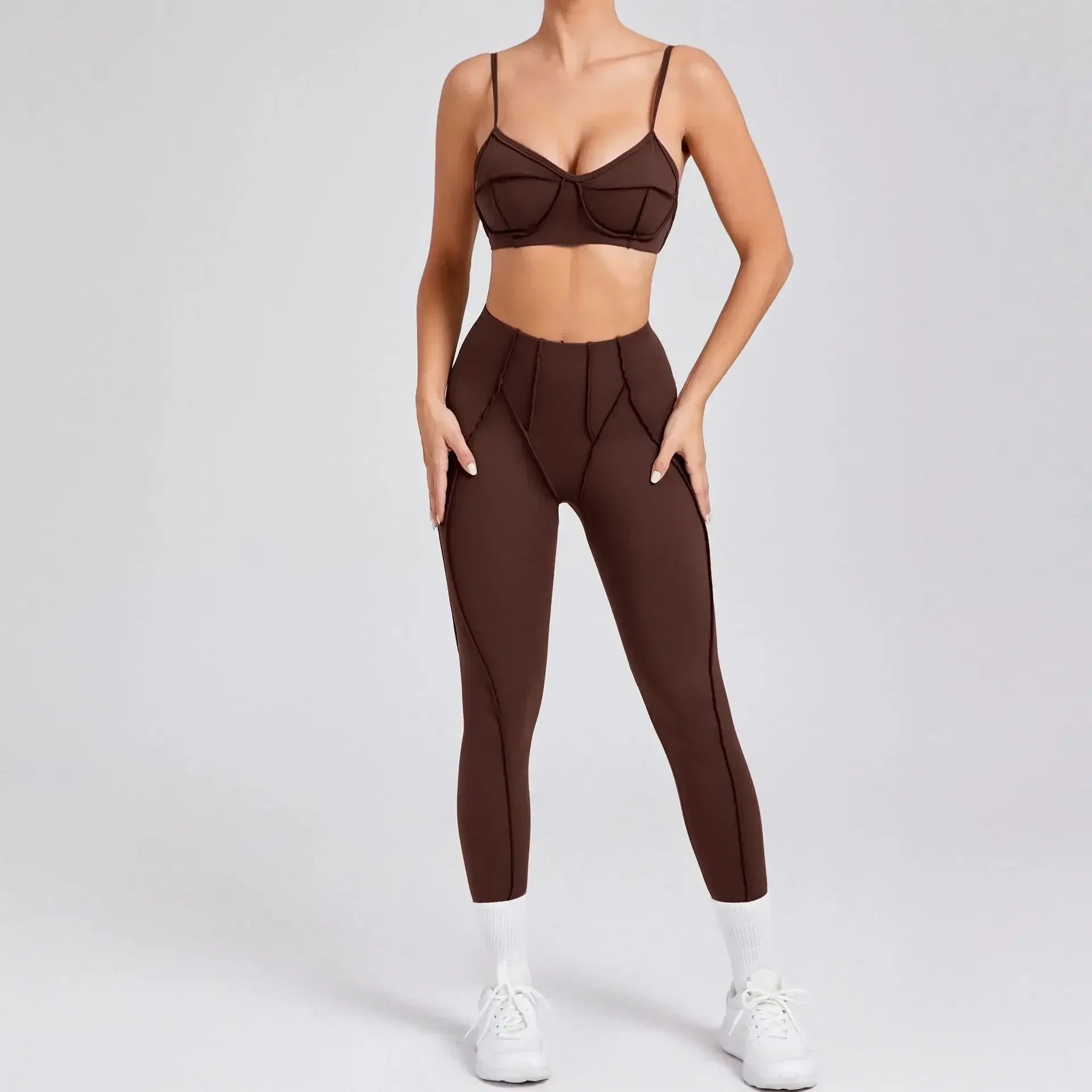 Seamless Yoga Set – High-Waist Leggings & Backless Sports Bra