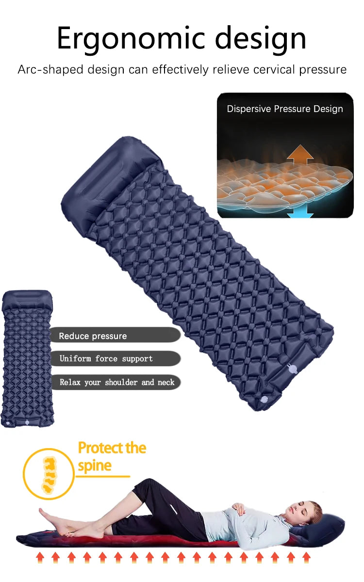 Inflatable Camping Mattress with Pillow – Ultralight Sleeping Pad