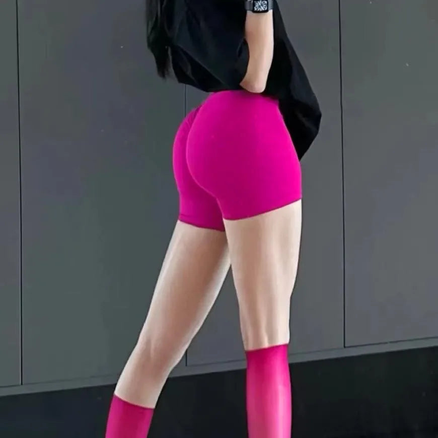 Seamless High-Waist Hip-Hugging Fitness Shorts – Peach Stretch Sports Pants