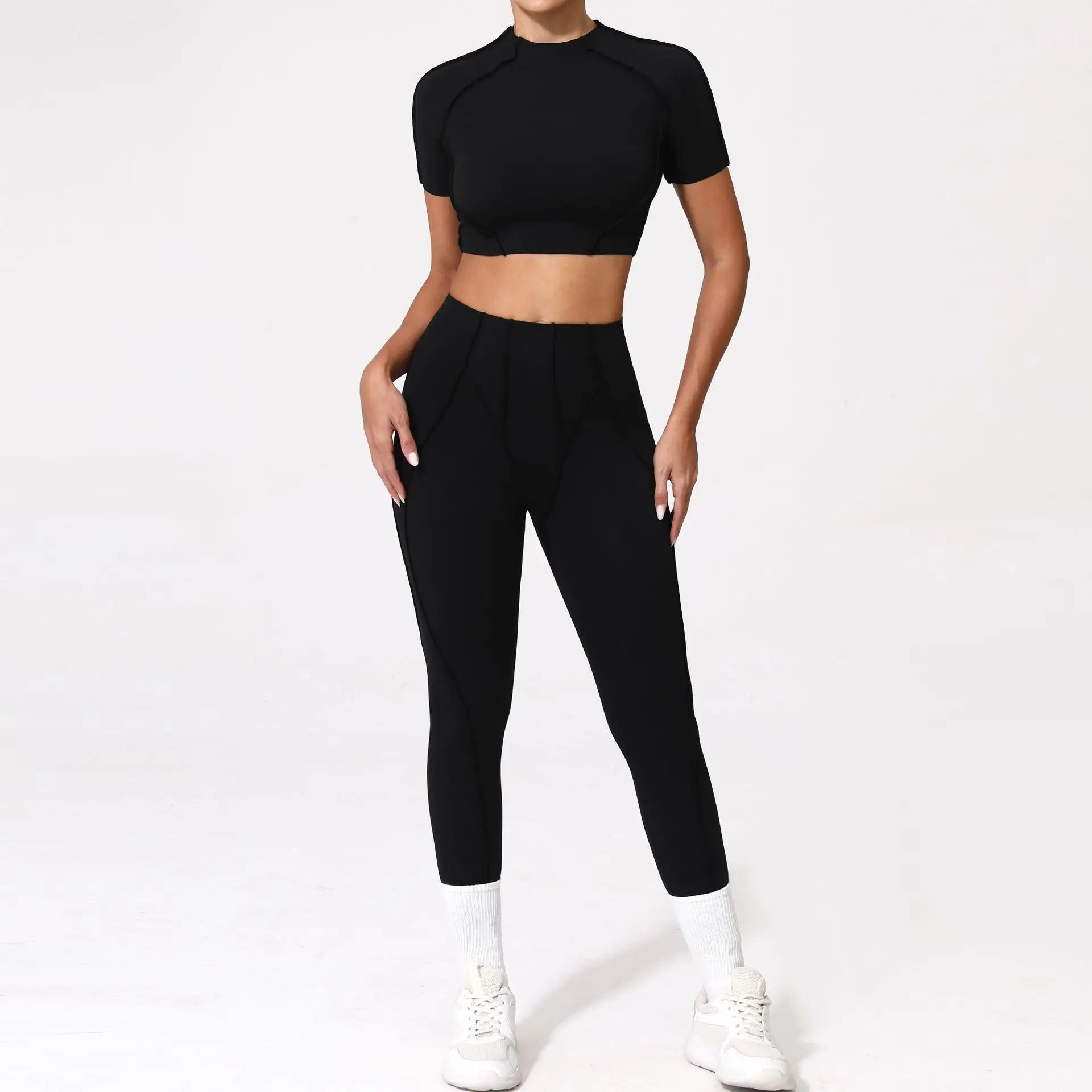 Seamless Yoga Set – High-Waist Leggings & Backless Sports Bra