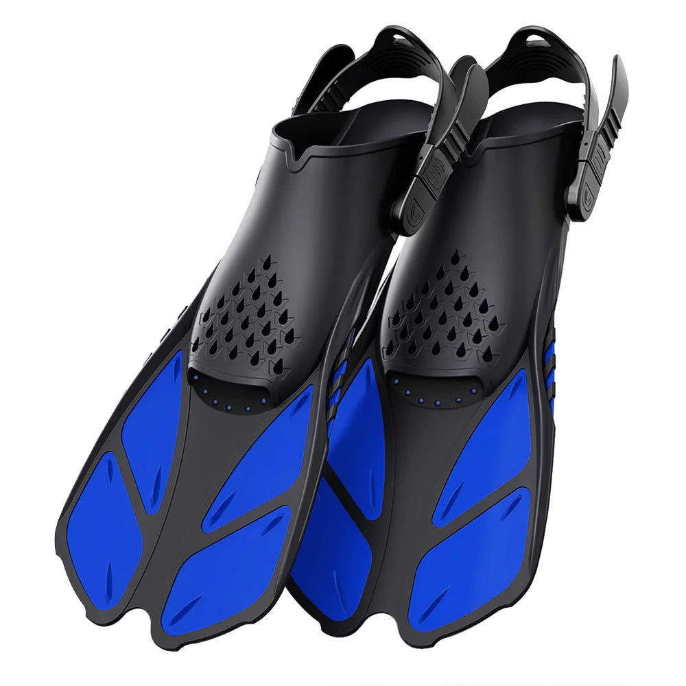 Adjustable Short Snorkel Fins – Open Heel Diving Flippers for Adults