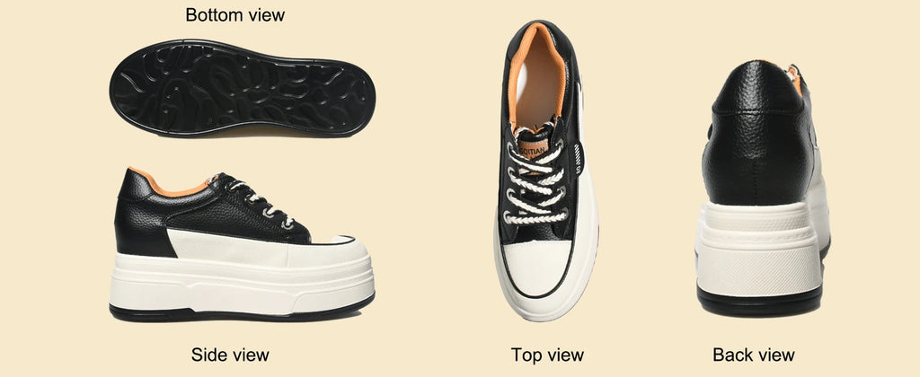 9cm Platform Leather Sneakers – Women’s Casual Vulcanized Shoes