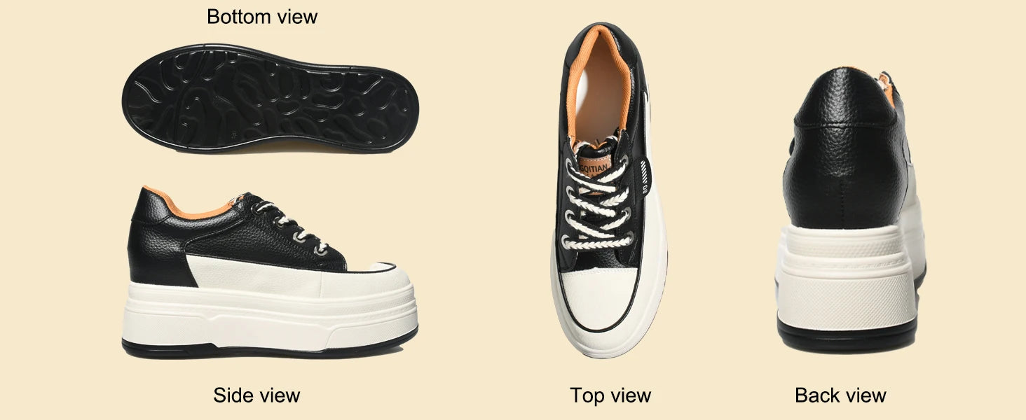 9cm Platform Leather Sneakers – Women’s Casual Vulcanized Shoes