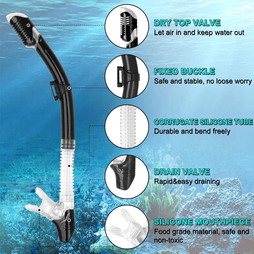 Dry Snorkel Set with Panoramic Mask – Professional Diving Gear for Adults