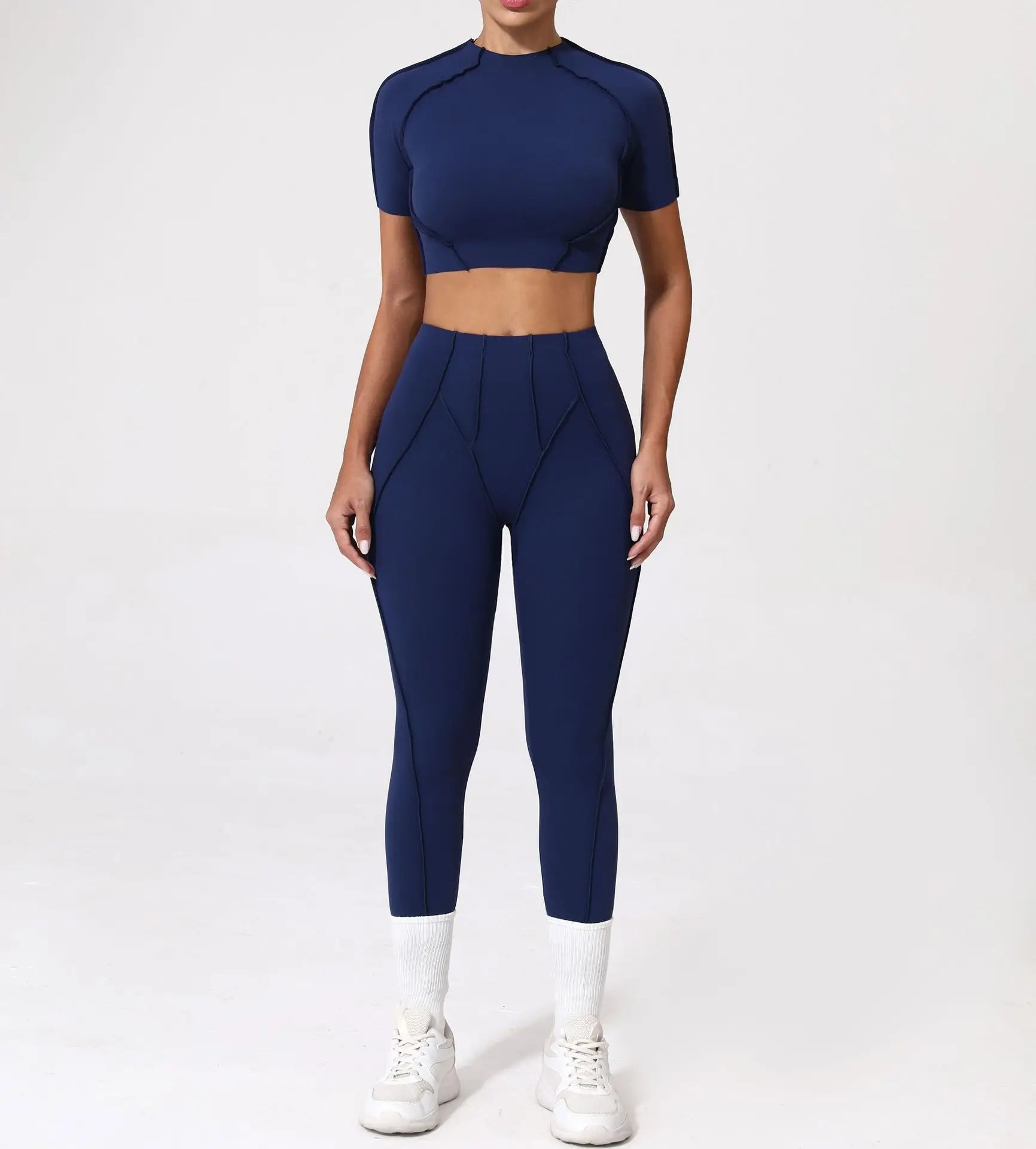 Seamless Yoga Set – High-Waist Leggings & Backless Sports Bra