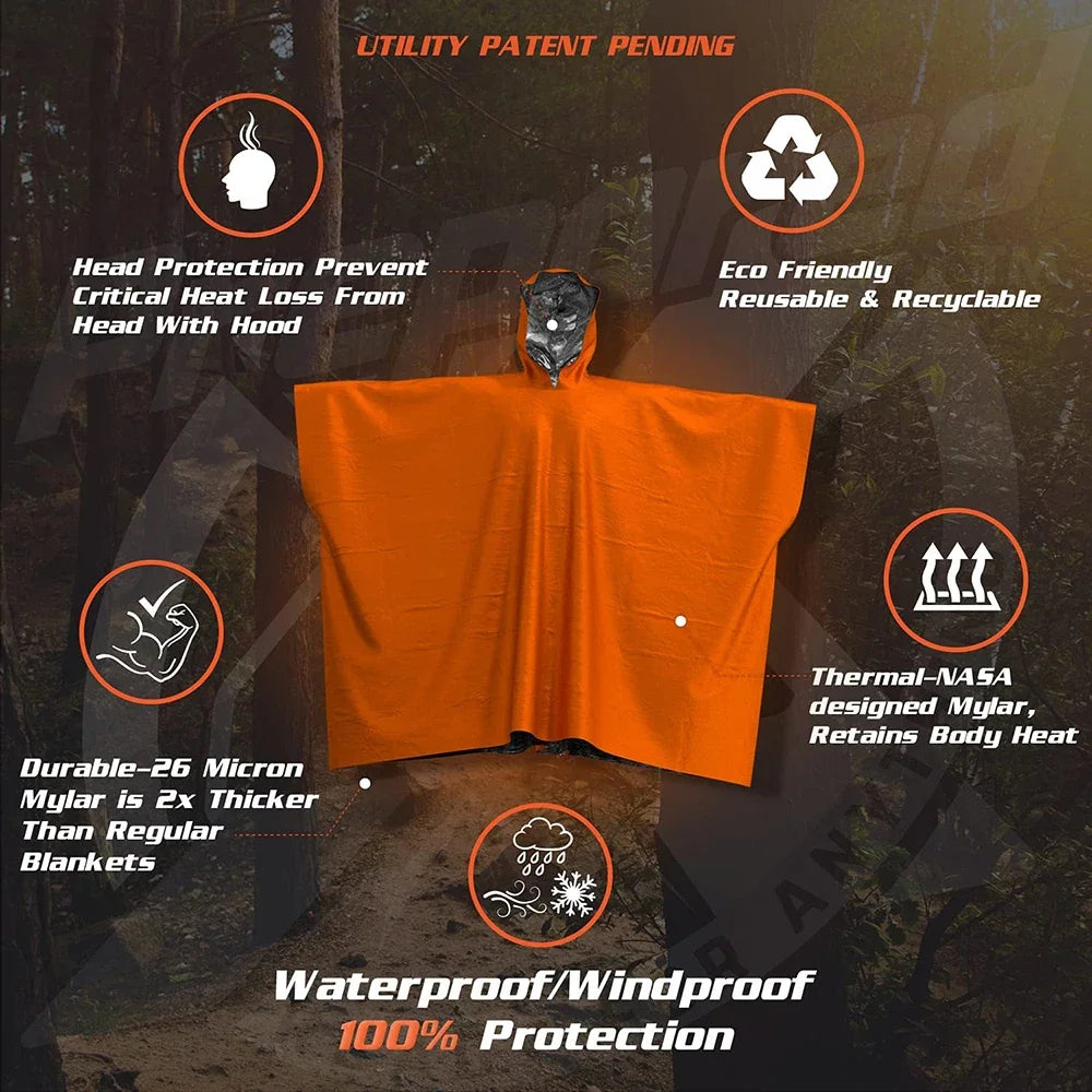Emergency Survival Poncho – Waterproof Thermal Space Blanket