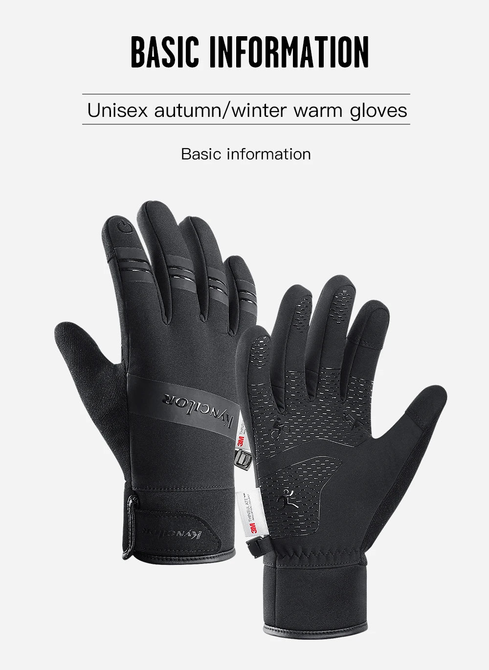 3M Black Winter Gloves – Waterproof & Touchscreen Outdoor Sports Gloves