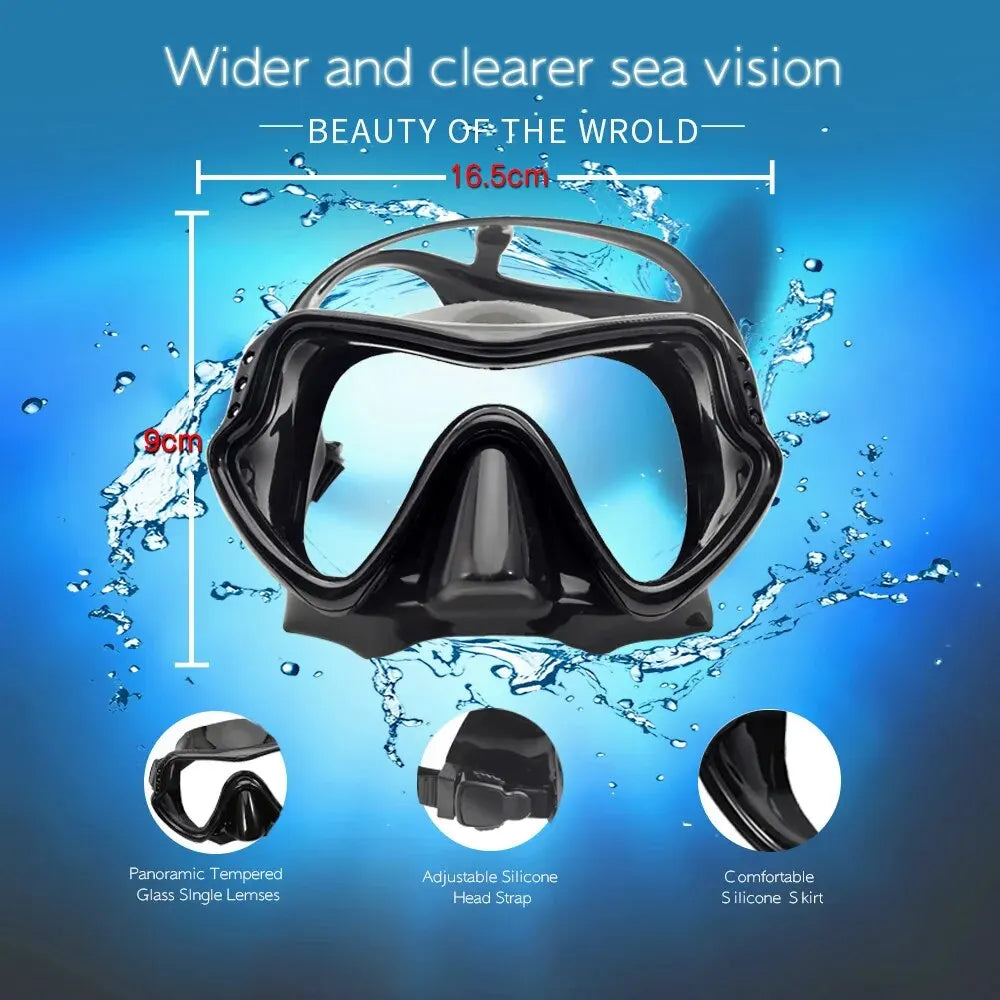 Dry Snorkel Set with Panoramic Mask – Professional Diving Gear for Adults