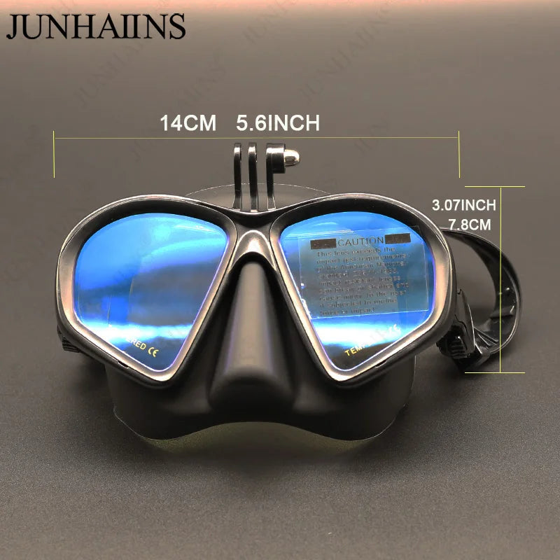 Low Volume Diving Mask with GoPro Mount – Tempered Glass Snorkel Set (Black)