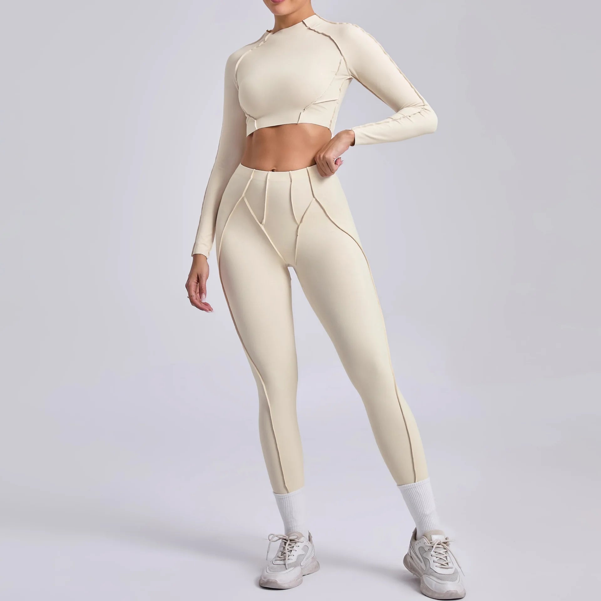 Seamless Yoga Set – High-Waist Leggings & Backless Sports Bra
