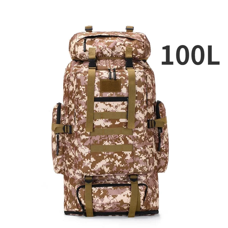 80L/100L Tactical Mountaineering Backpack – Large Outdoor Hiking & Camping Bag
