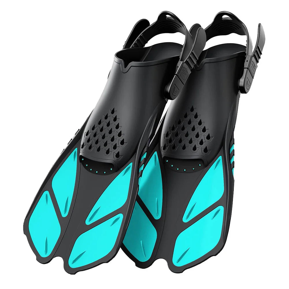 Adjustable Short Snorkel Fins – Open Heel Diving Flippers for Adults