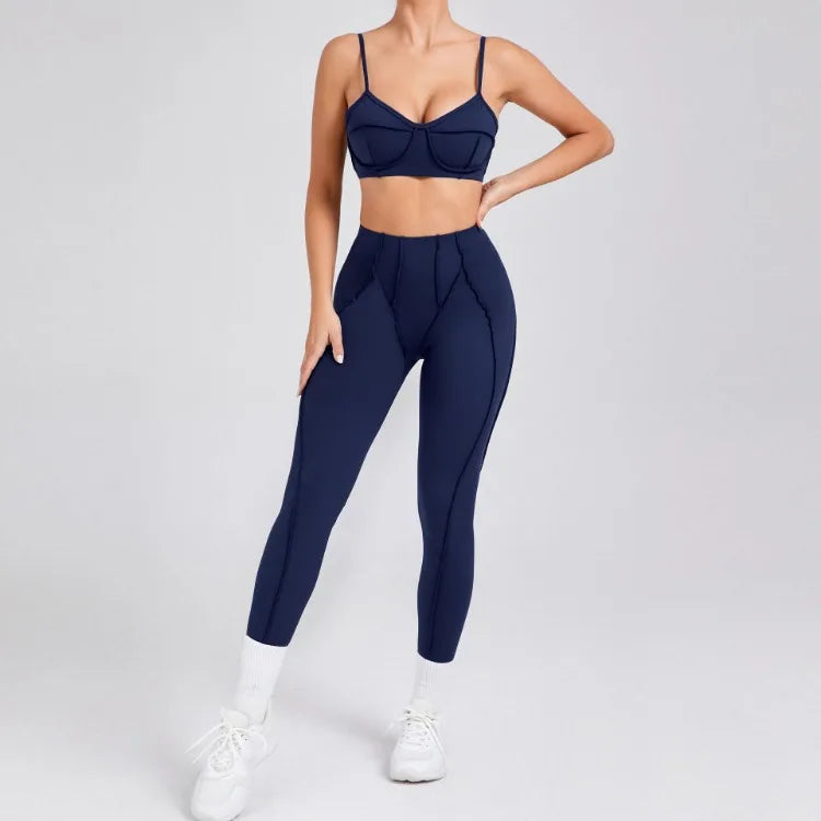 Seamless Yoga Set – High-Waist Leggings & Backless Sports Bra