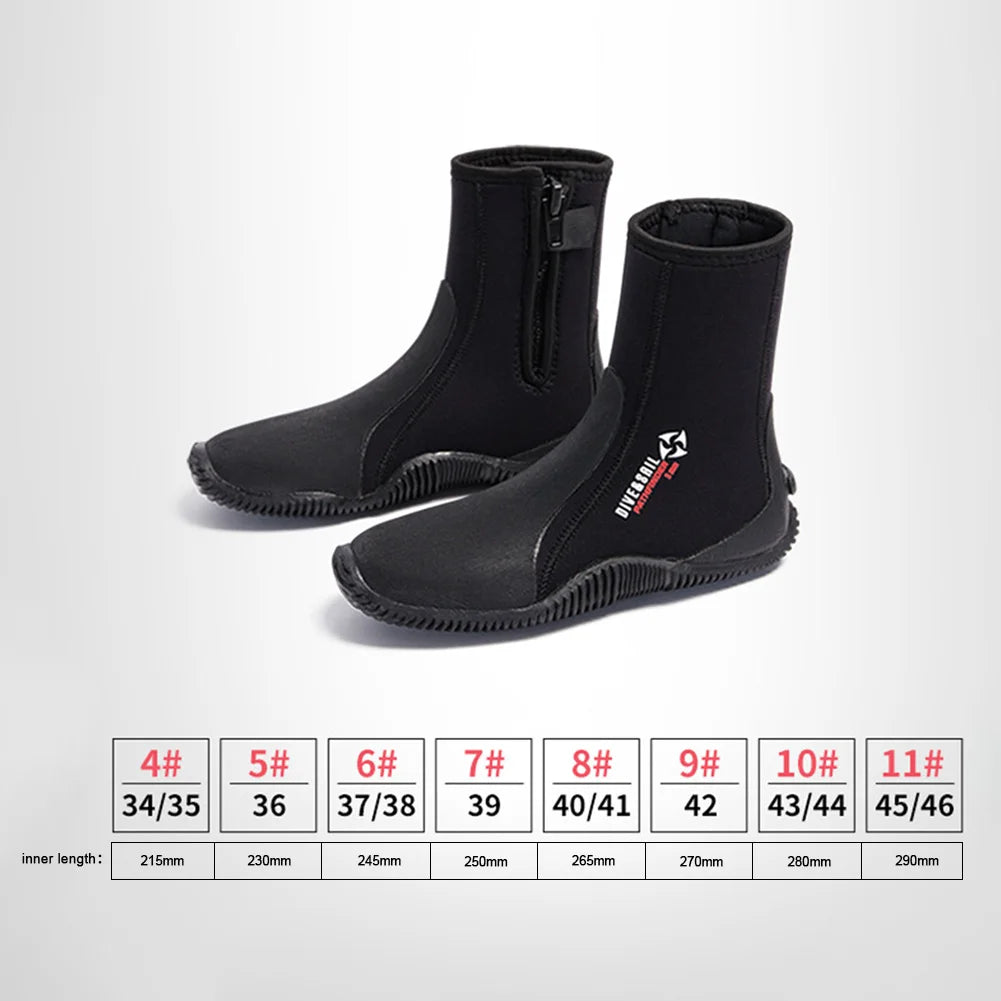 5mm Neoprene Zipper Dive Boots – Anti-Slip Water Sports Footwear