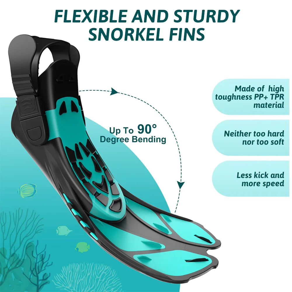 Adjustable Short Snorkel Fins – Open Heel Diving Flippers for Adults