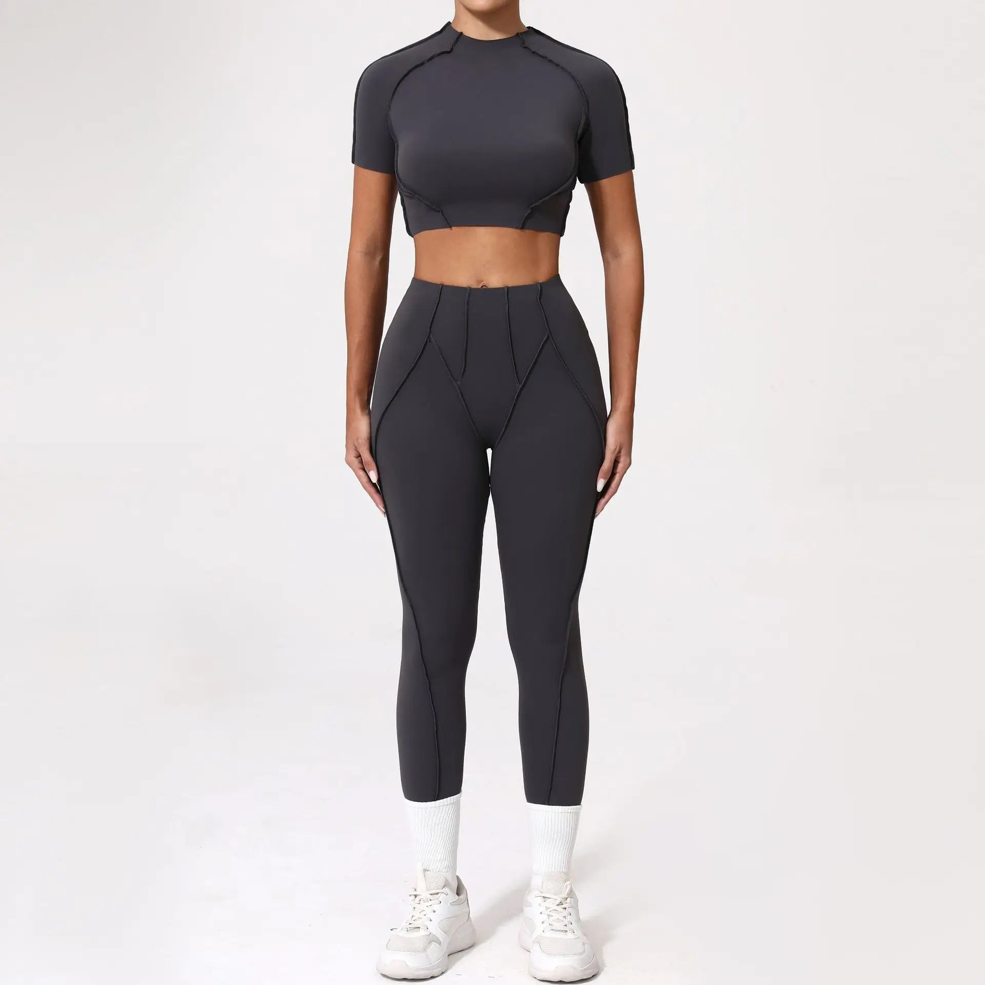 Seamless Yoga Set – High-Waist Leggings & Backless Sports Bra