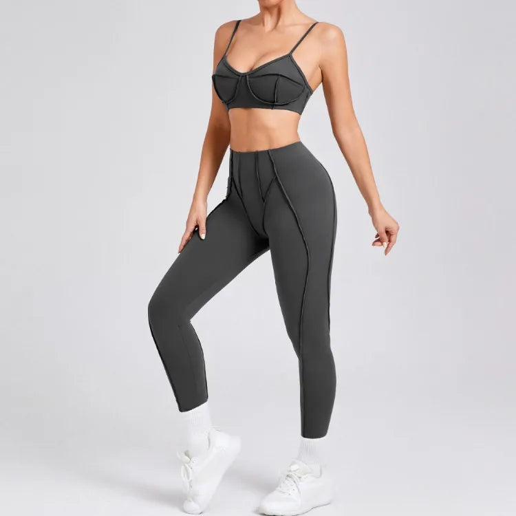 Seamless Yoga Set – High-Waist Leggings & Backless Sports Bra