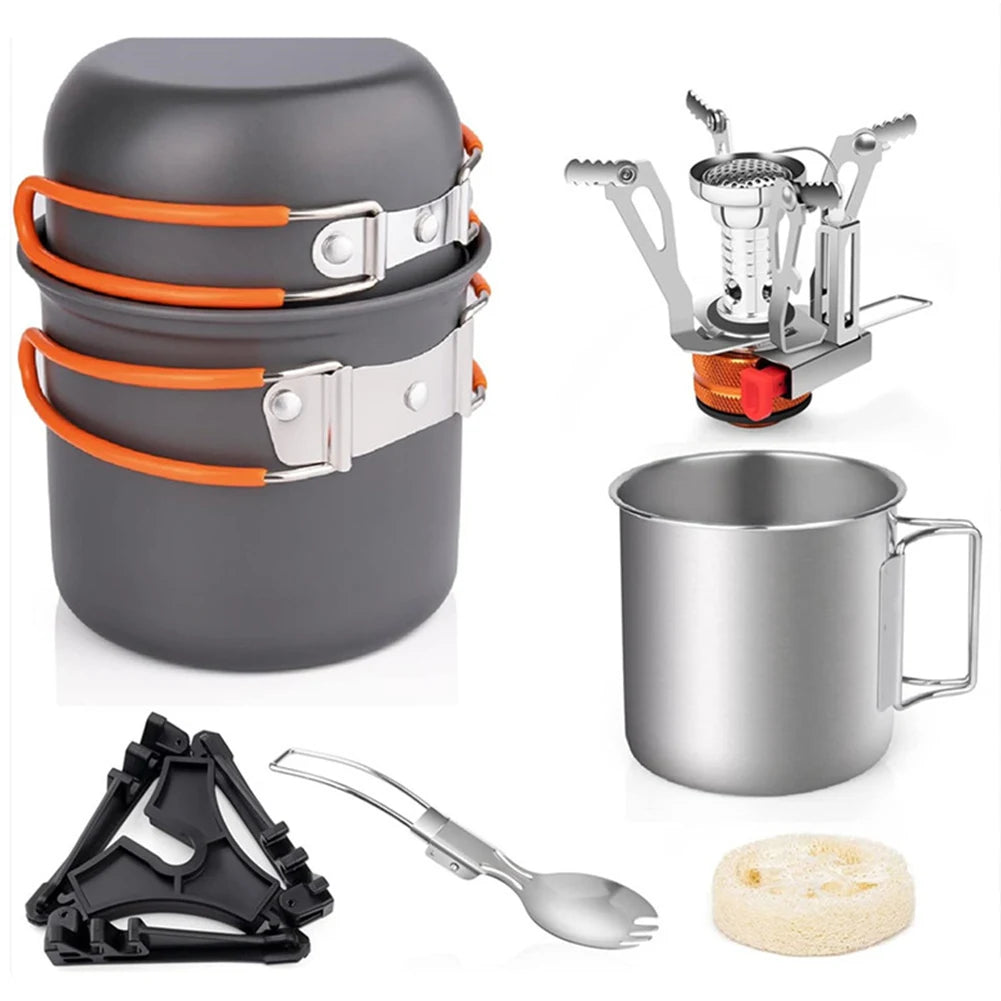 Camping Cookware Mess Kit – Portable Mini Stove & Tableware Set