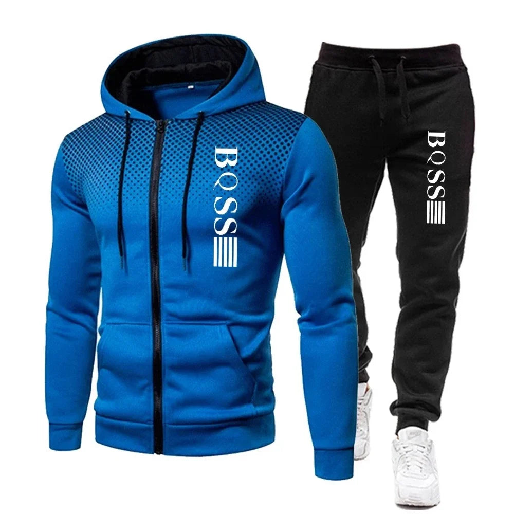 Men’s Fashion Print Tracksuit – Zipper Hoodie & Sweatpants Set