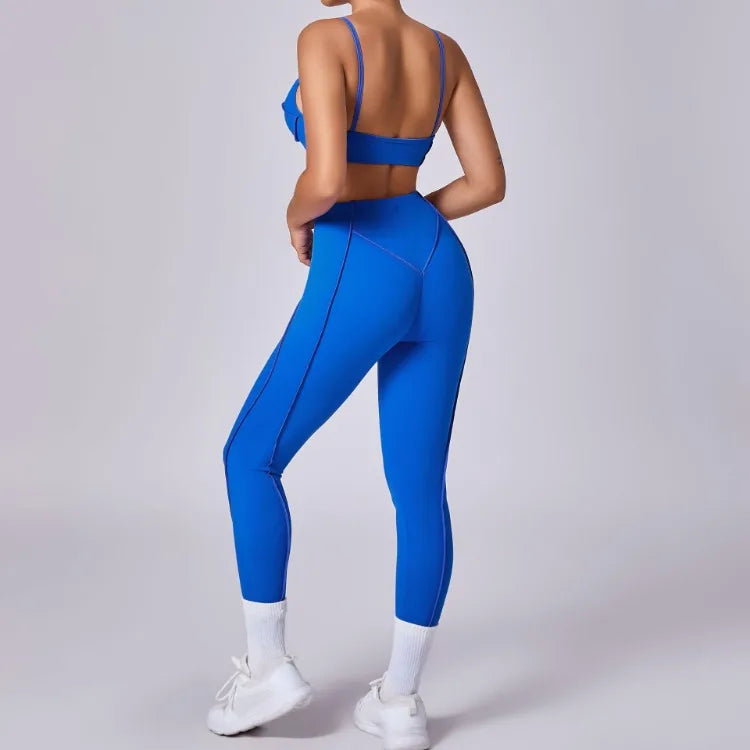 Seamless Yoga Set – High-Waist Leggings & Backless Sports Bra