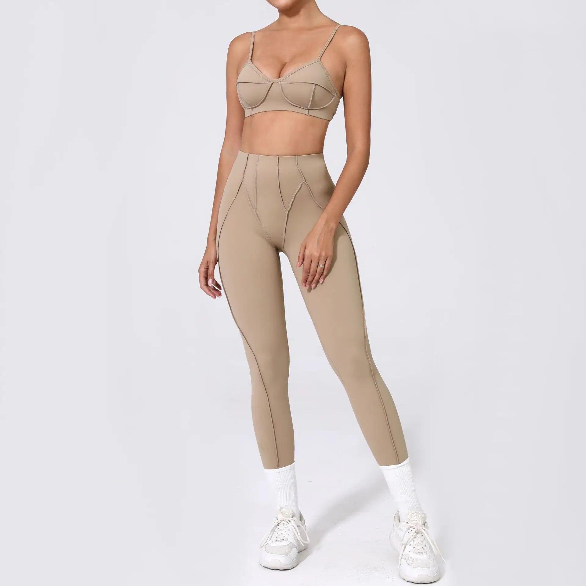 Seamless Yoga Set – High-Waist Leggings & Backless Sports Bra