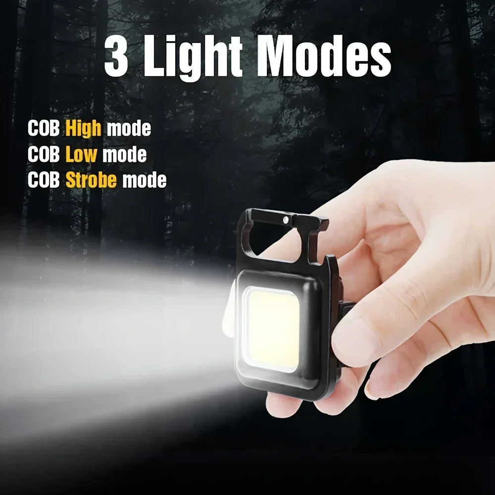 Portable COB LED Keychain Flashlight – USB Rechargeable Mini Aluminum Work Light