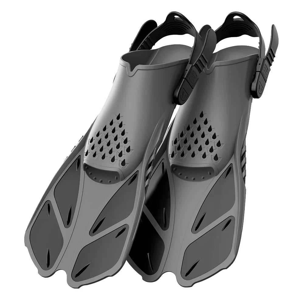 Adjustable Short Snorkel Fins – Open Heel Diving Flippers for Adults