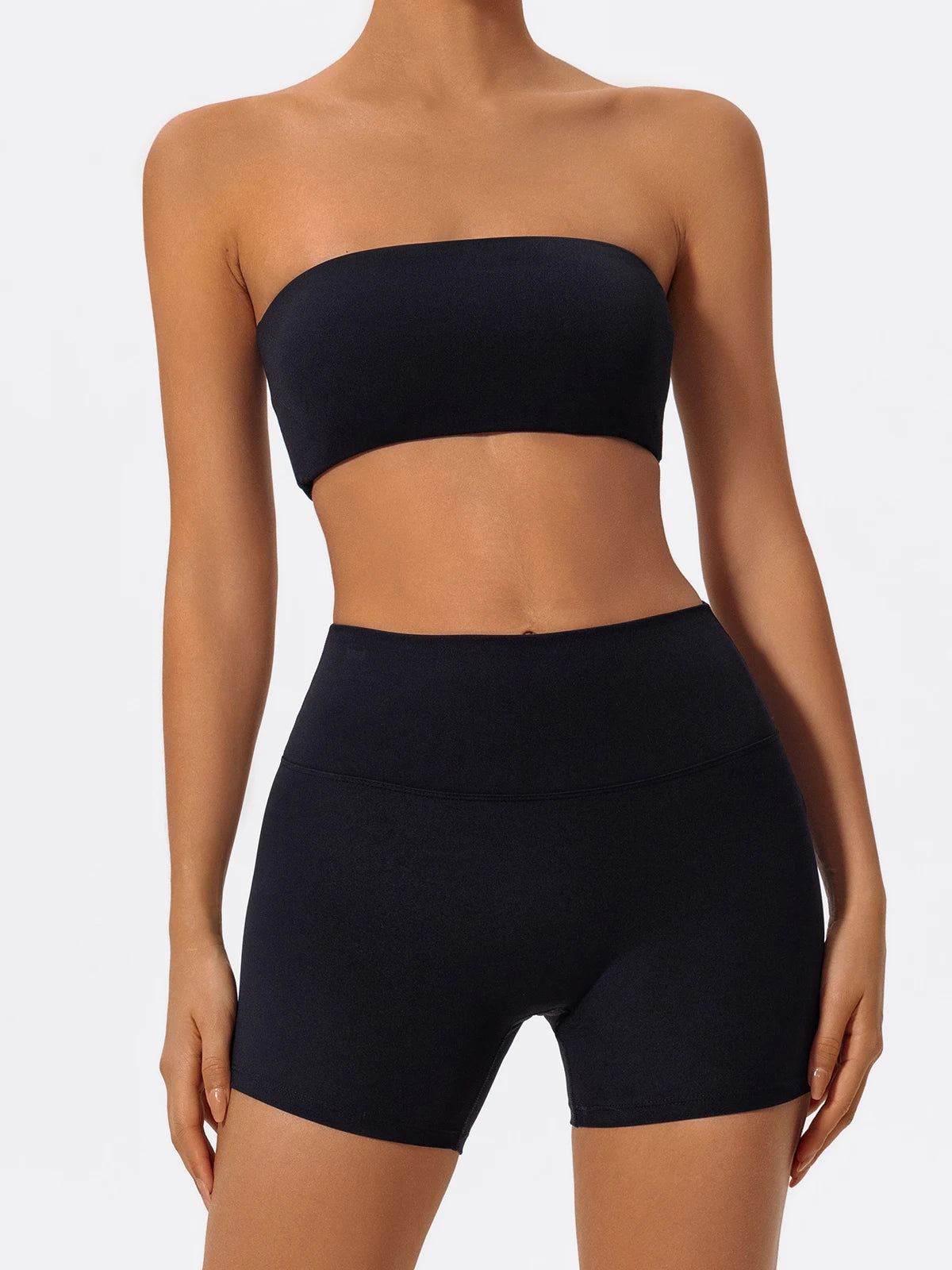 Two-Piece Women’s Fitness Set – Strapless Sports Bra & Gym Crop Top