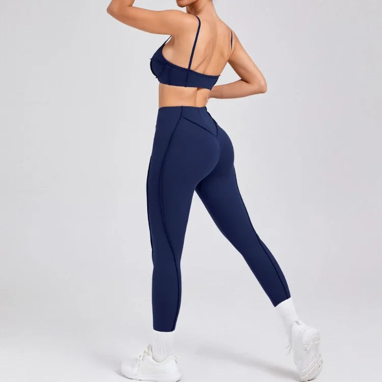Seamless Yoga Set – High-Waist Leggings & Backless Sports Bra
