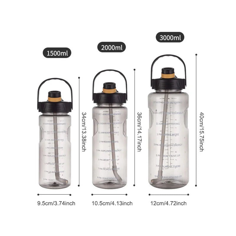 USQI Large Capacity Sports Water Bottle – Leak-Proof with Straw & Time Marker