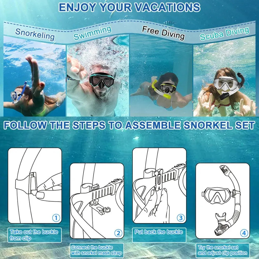 Dry Snorkel Set with Panoramic Mask – Professional Diving Gear for Adults