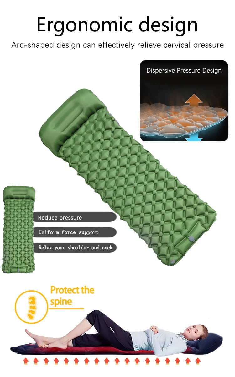 Inflatable Camping Mattress with Pillow – Ultralight Sleeping Pad
