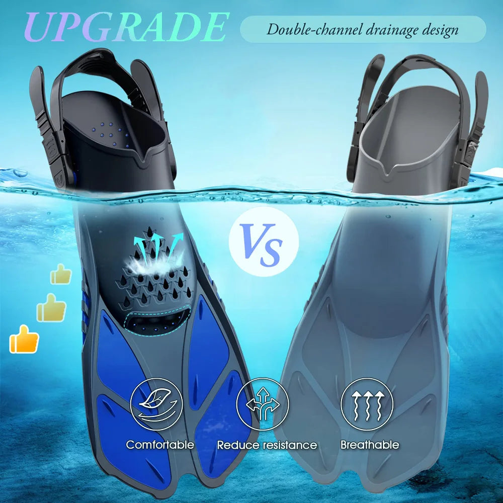 Adjustable Short Snorkel Fins – Open Heel Diving Flippers for Adults