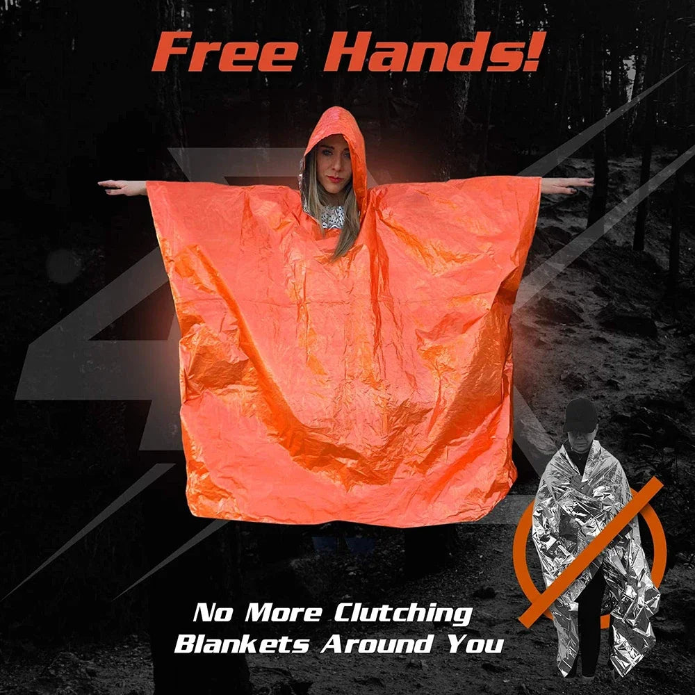 Emergency Survival Poncho – Waterproof Thermal Space Blanket