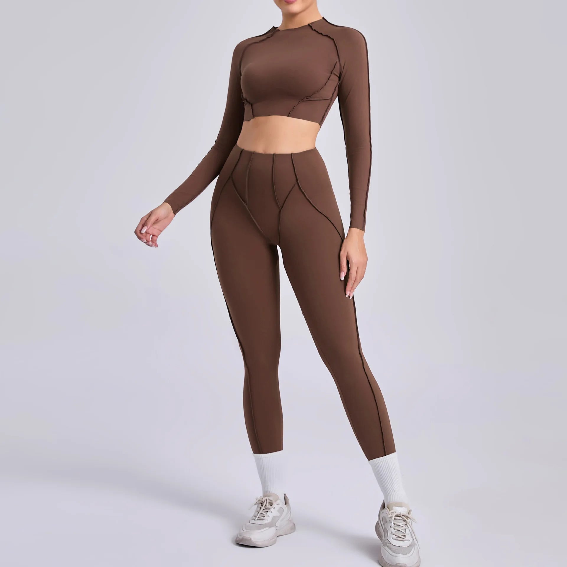 Seamless Yoga Set – High-Waist Leggings & Backless Sports Bra