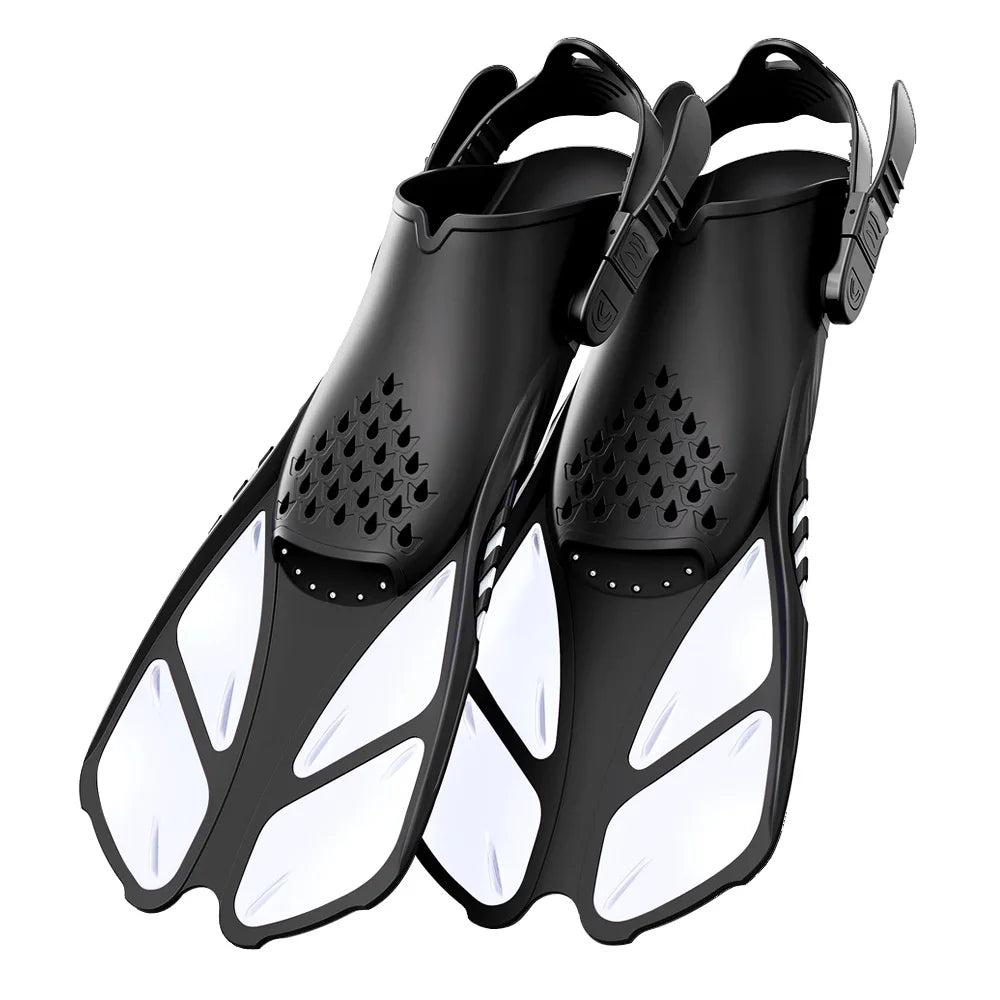 Adjustable Short Snorkel Fins – Open Heel Diving Flippers for Adults