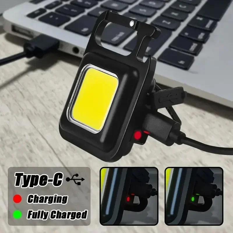 Portable COB LED Keychain Flashlight – USB Rechargeable Mini Aluminum Work Light
