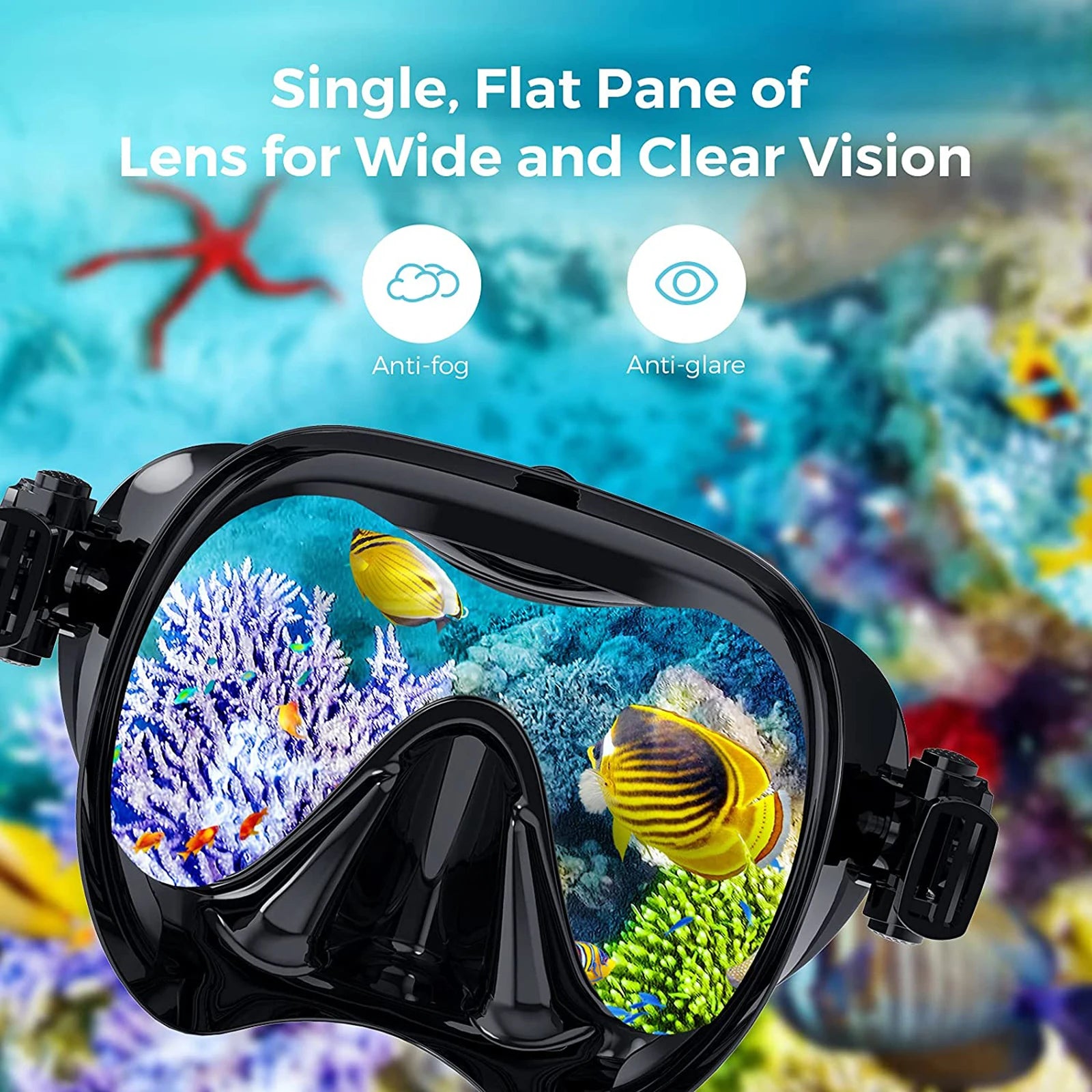 Low Volume Diving Mask with GoPro Mount – Tempered Glass Snorkel Set (Black)