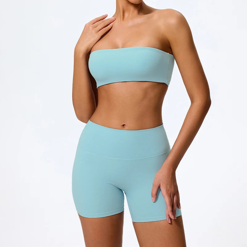 Two-Piece Women’s Fitness Set – Strapless Sports Bra & Gym Crop Top