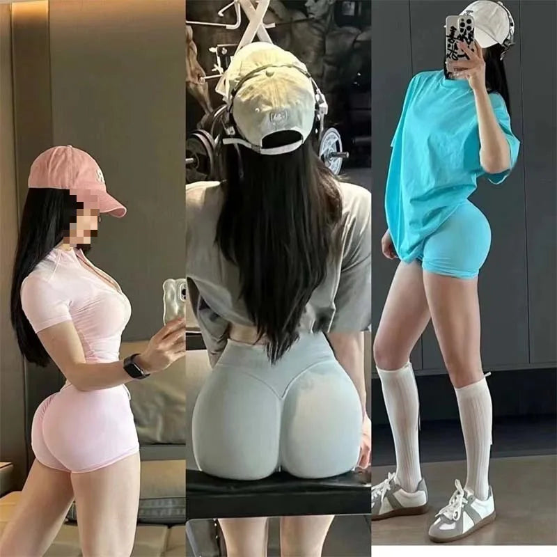 Seamless High-Waist Hip-Hugging Fitness Shorts – Peach Stretch Sports Pants