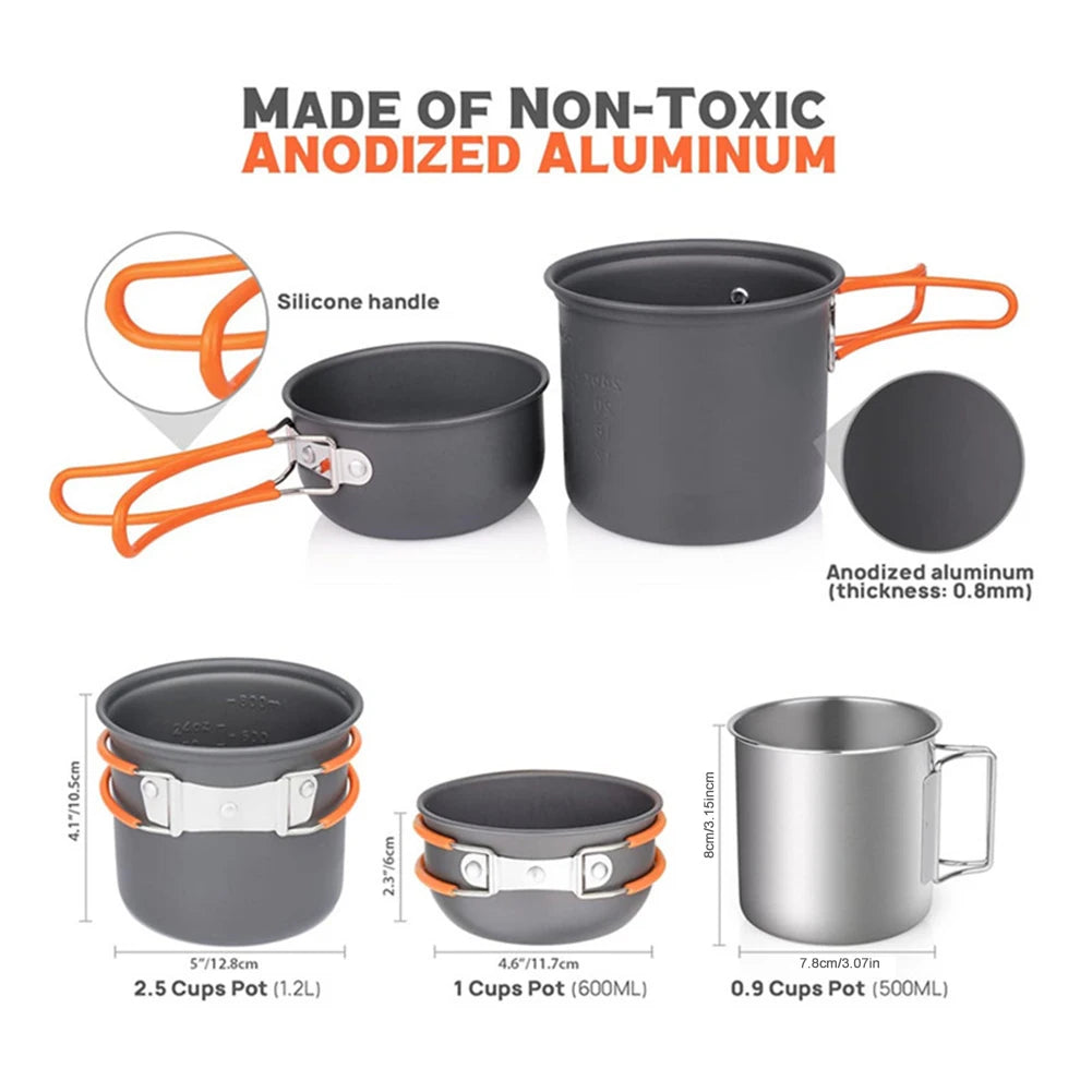 Camping Cookware Mess Kit – Portable Mini Stove & Tableware Set