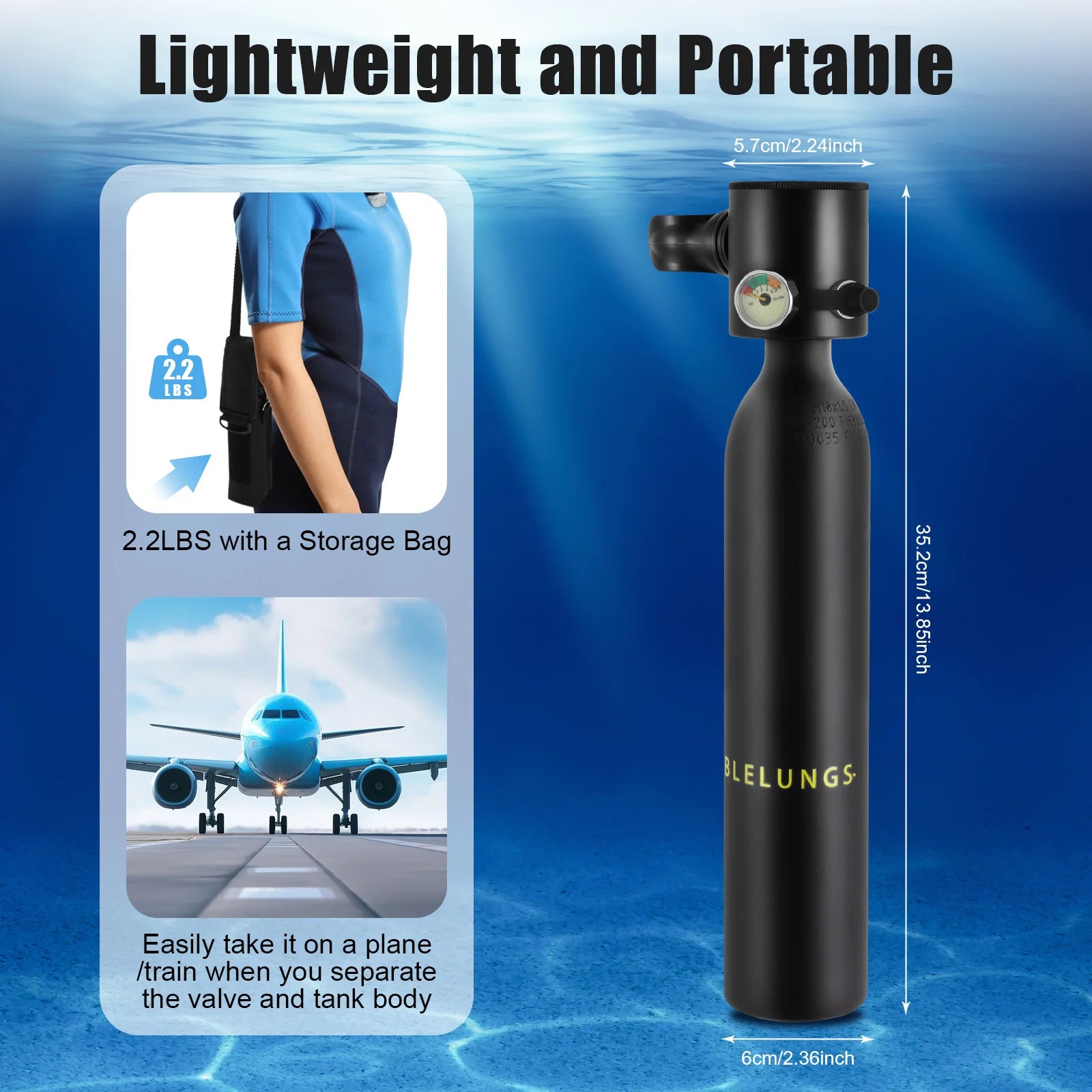 0.5L Mini Scuba Tank – Portable Diving Oxygen Cylinder for 5–10 Min Use