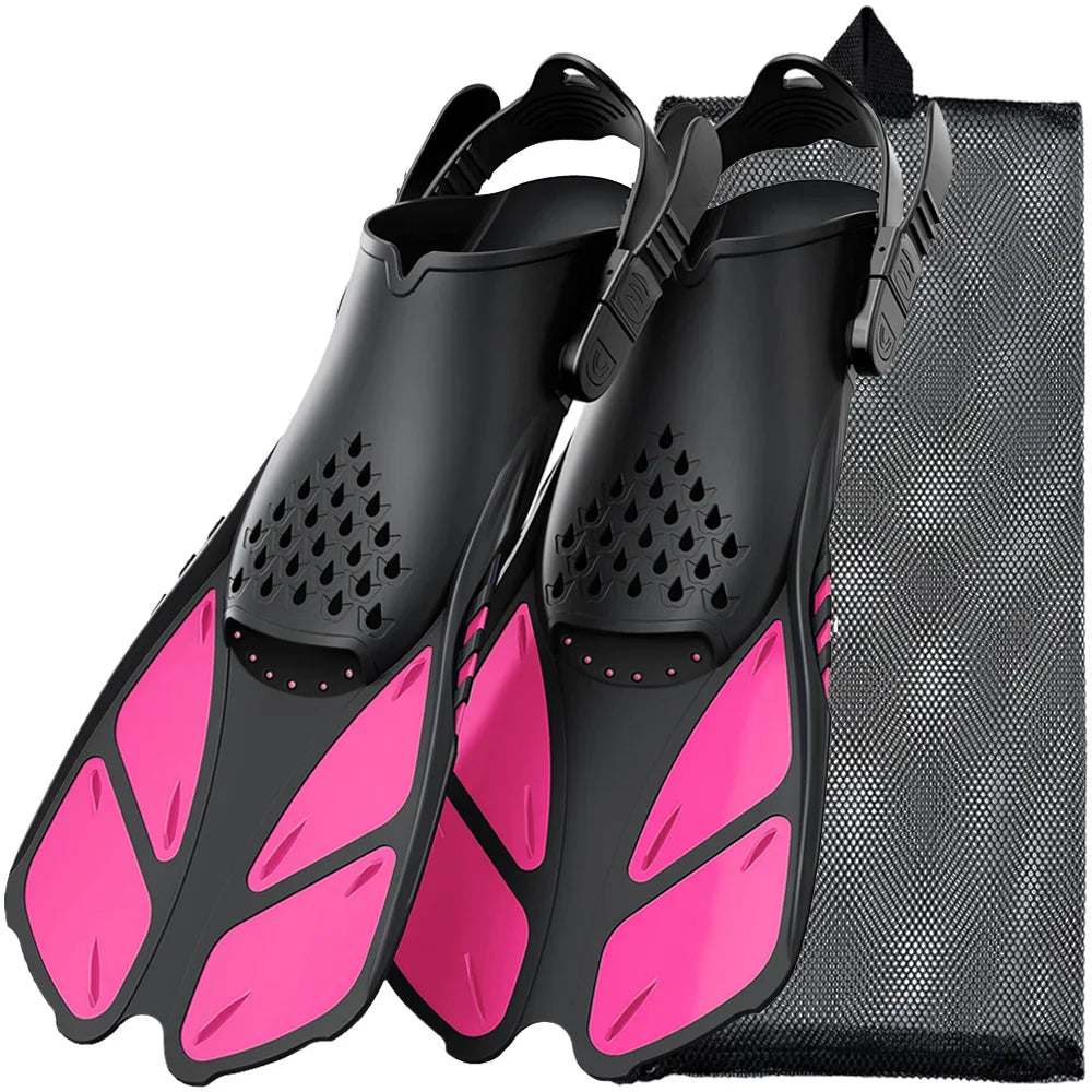 Adjustable Short Snorkel Fins – Open Heel Diving Flippers for Adults