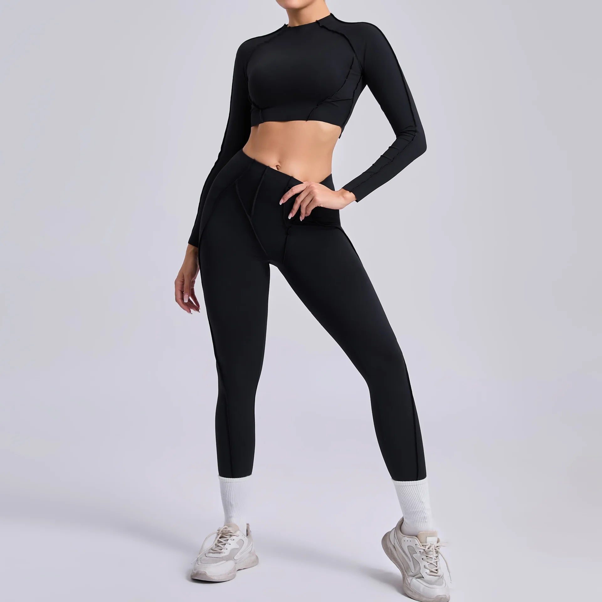 Seamless Yoga Set – High-Waist Leggings & Backless Sports Bra
