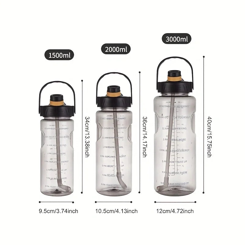 USQI Large Capacity Sports Water Bottle – Leak-Proof with Straw & Time Marker