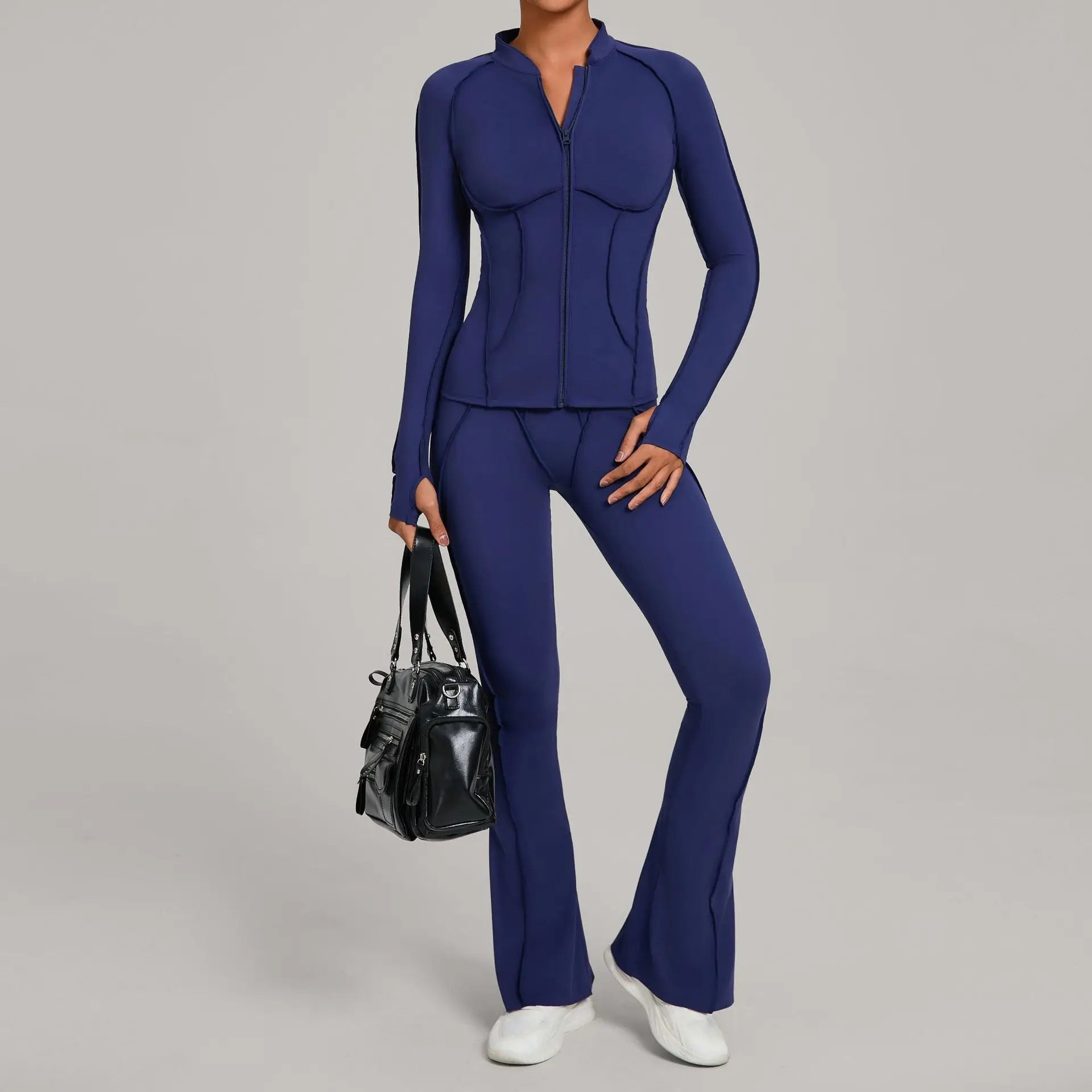 Seamless Yoga Set – High-Waist Leggings & Backless Sports Bra