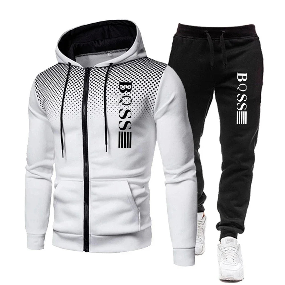 Men’s Fashion Print Tracksuit – Zipper Hoodie & Sweatpants Set