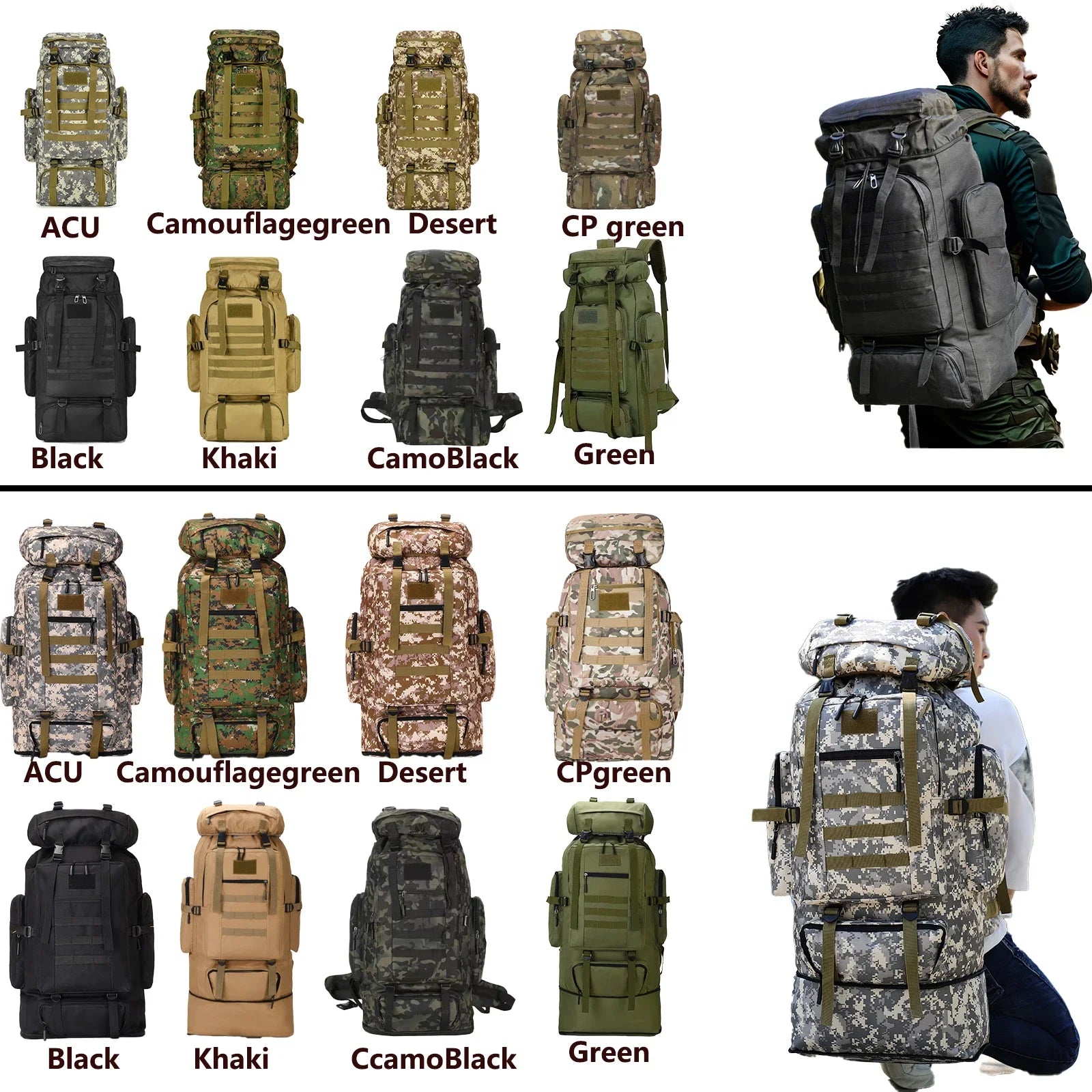80L/100L Tactical Mountaineering Backpack – Large Outdoor Hiking & Camping Bag